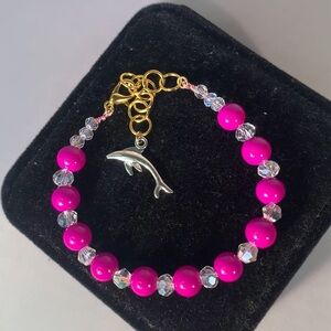PURPLE PRISM — Handcrafted Vibrant Purple & Clear Glass Bead Bracelet w Dolphin